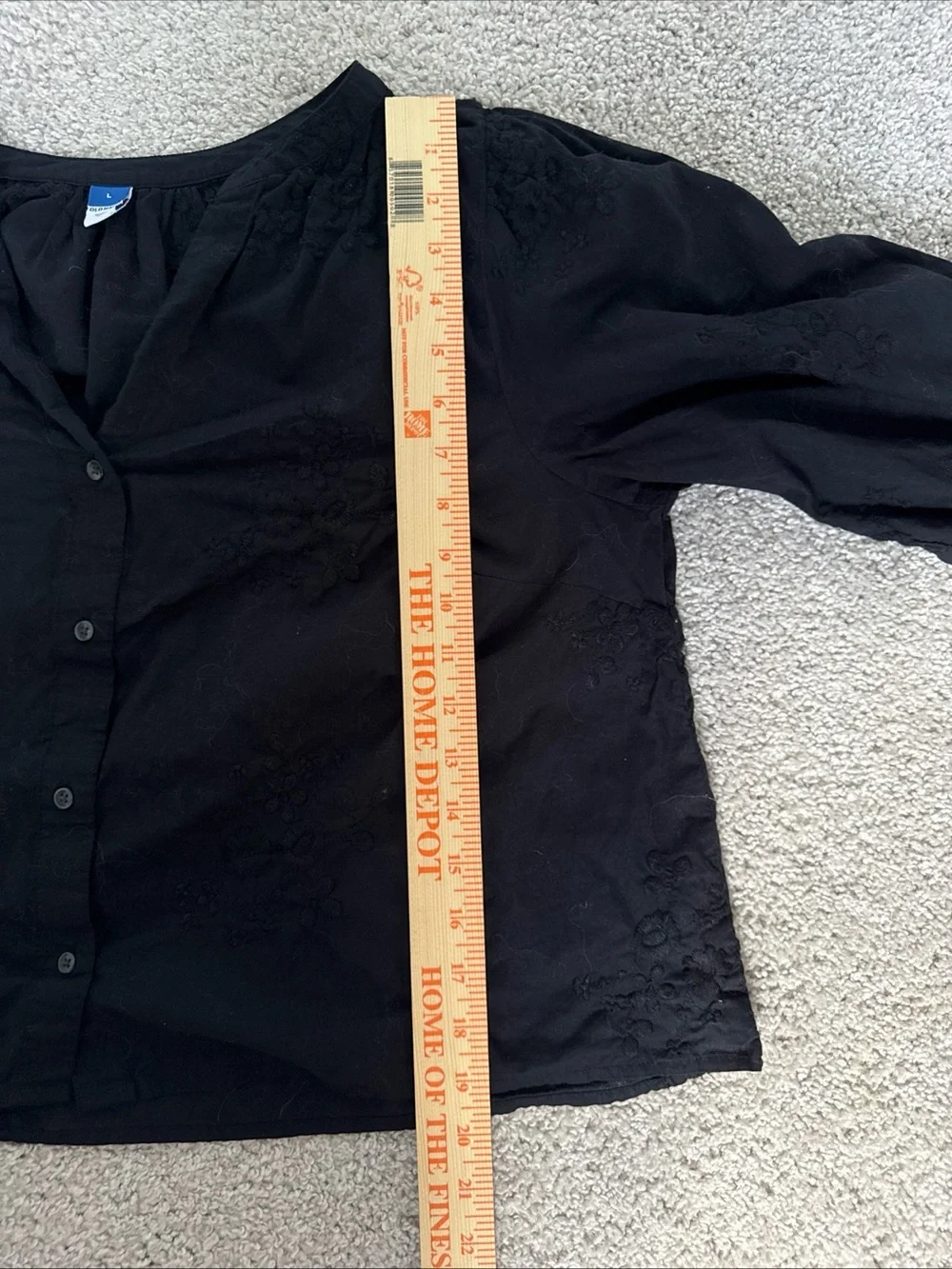 Embroidered Longsleeve Cropped Black Blouse Cottage Core Hippie Boho Sz L - Picture 5 of 6